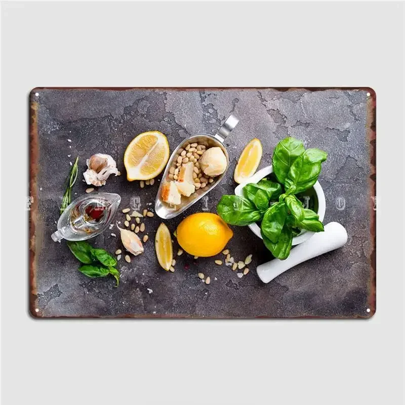 Póster de Pesto de albahaca verde, placa de Metal, placas de Bar y Club, cine, sala de estar, cartel de estaño Retro