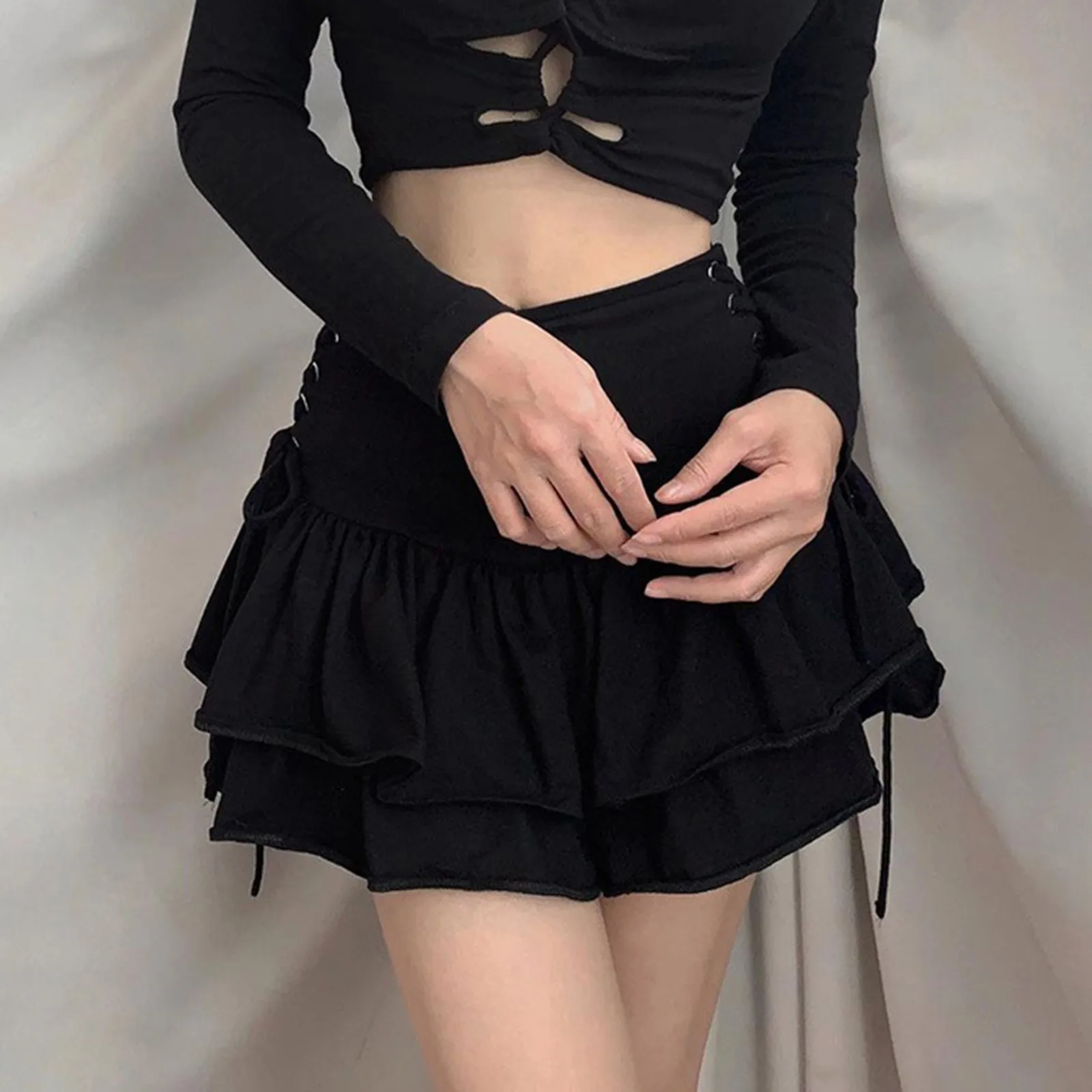 Streetwear Mall Goth Skirt Women Harajuku Y2k E-girl High Waist Bandage Mini Skirt Dark Gothic Punk Emo Alt Casual A Midi Skirt