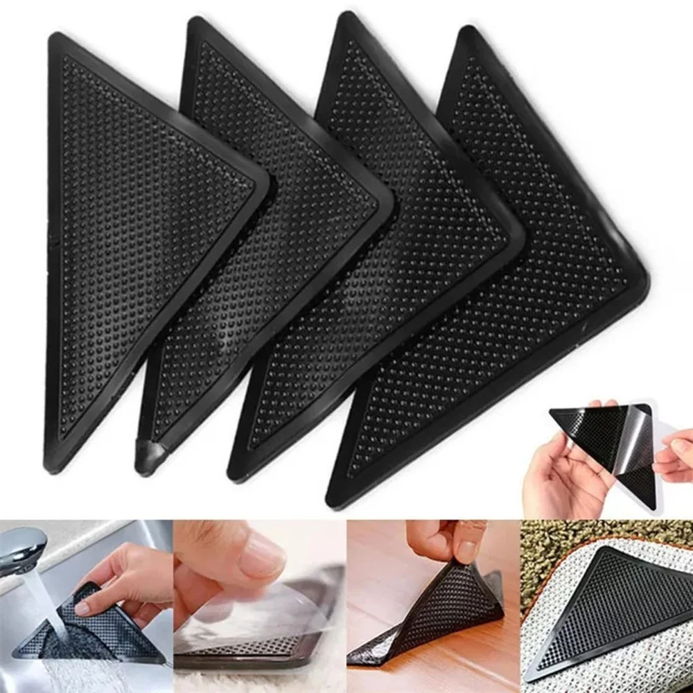 Triangle Rubber Anti-slip Stickers Washable Reusable Self-adhesive Home Floor Carpet Fixing Tape Bathroom Kitchen Corners Pad