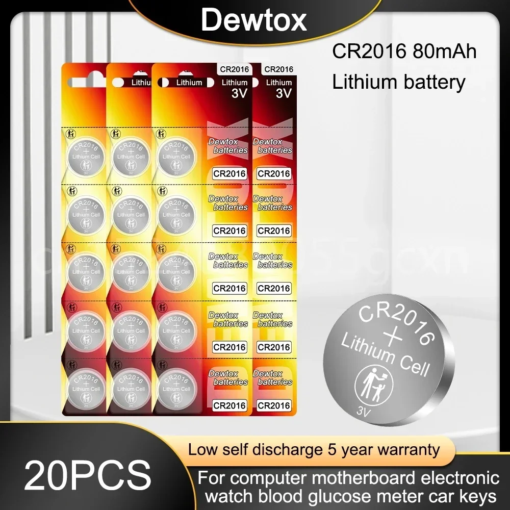 80mAh CR2016 Coin Cells Batteries CR 2016 DL2016 BR2016 LM2016 ECR2016 3V Lithium Button Battery For Watch Remote Key