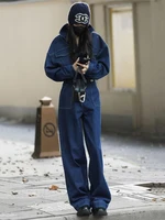Street Denim Jeans Jumpsuit for Women Long Sleeve Rompers Trousers Safari Style High Quality New Fashion 2025 2
