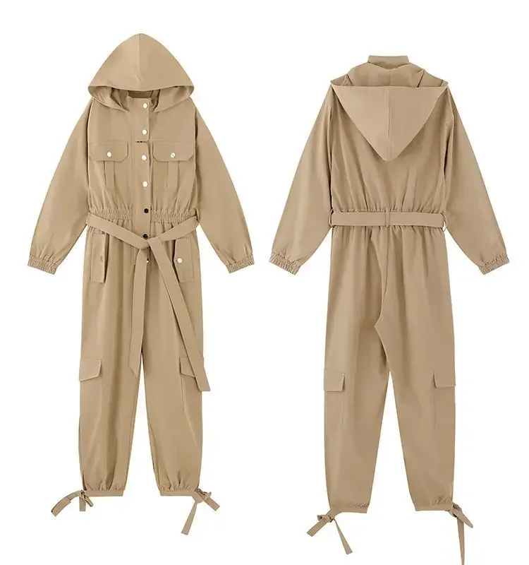 Monos de estilo Safari para mujer, trajes de salto de longitud completa, informales, sueltos, sólidos, simples, estilo euroamericano