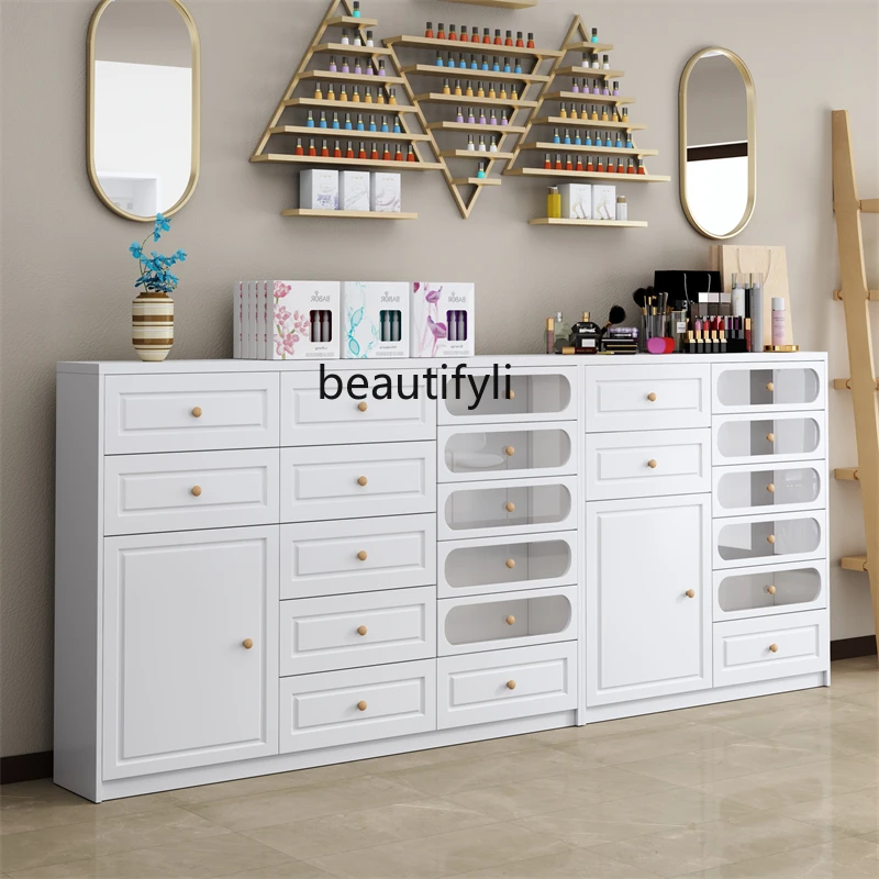 Nail Salon Display Floor Cabinet UV Polish Storage Wall Cabinet Nail Polish Color Plate Nail Art Side Cabinet