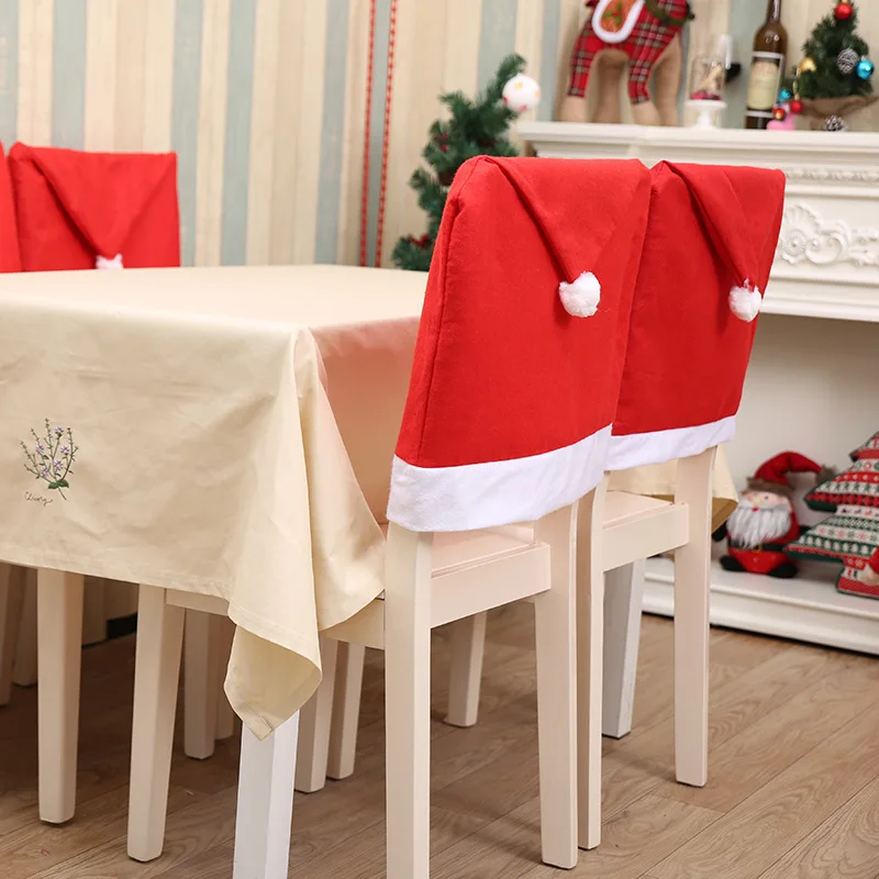 Red Non-Woven Printing Christmas Chair Seat Back Cover Tablecloth Dinner Party Decoration Dining Table Atmosphere Arrangement