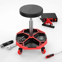 Heavy Duty Rolling Pneumatic Creeper Garage/Shop Seat Padded Adjustable Mechanic Stool with Tool Tray Storage