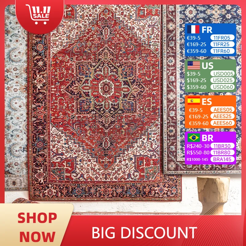 Living Room Carpet Retro Persian Bedroom Bedside Rug Foldable Machine Washable Large Area Sofa Coffee Table Mat Ковер 양탄자 Tapete