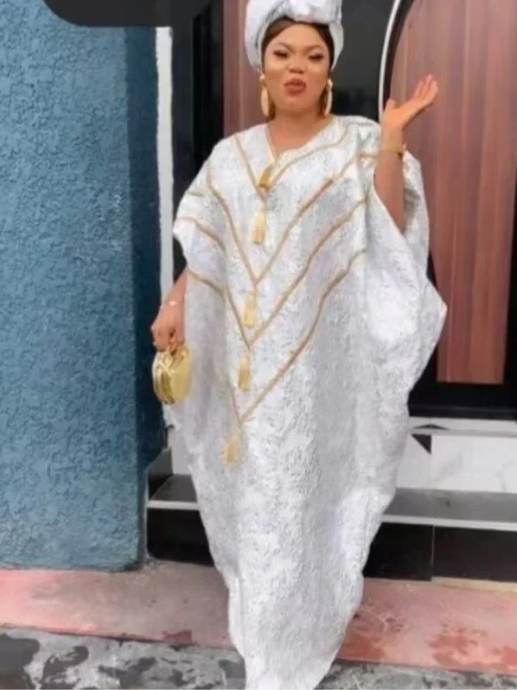 

Africa Clothing African Wedding Party Dresses for Women 2024 Spring Summer African Half Sleeve V-neck Plus Size Long Dress Gowns