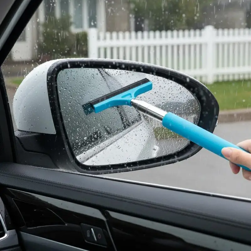 New 1pcs Stainless Steel Telescopic Car Rearview Mirror Wiper With Retractable Layered Brush Head Handheld Window Cleaning Tool