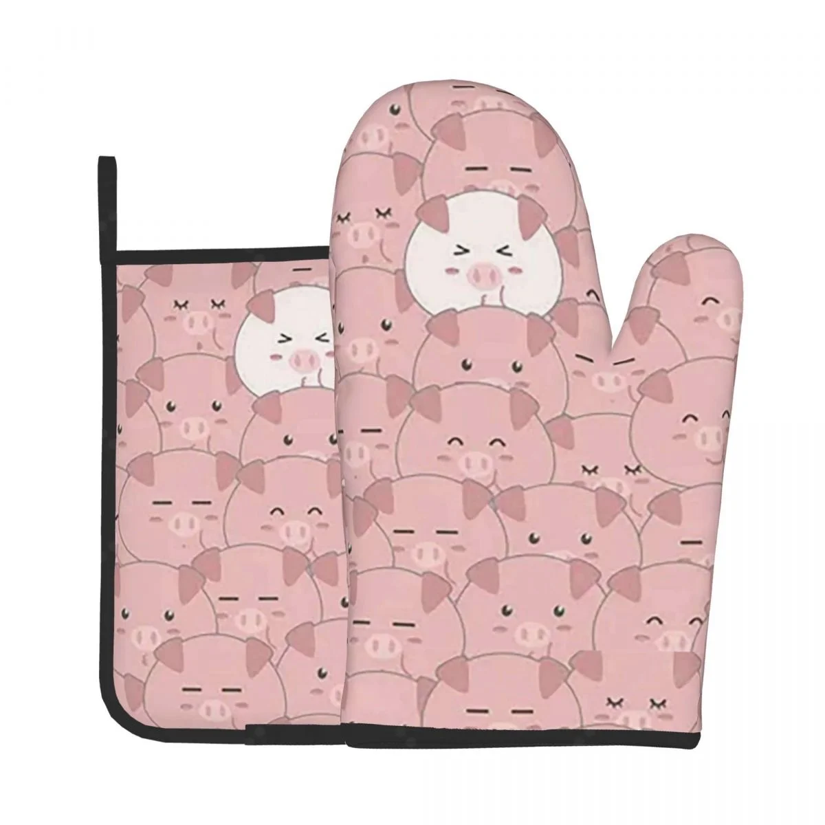 

Cute Cartoon Pink Pig Heat Resistant Oven Mitts and Pot Holders Sets Oven Gloves for BBQ Cooking Baking Grilling