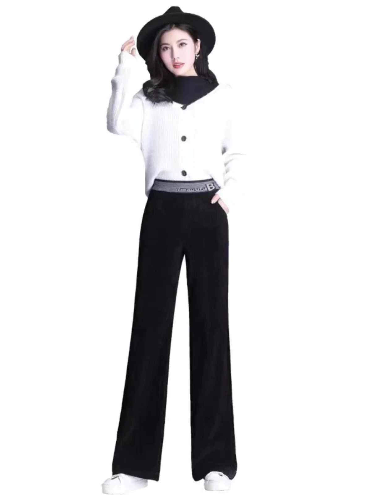 Women's Loose Long Wide Leg Pants Pattern Fall Winter High Waist Corduroy Casual Wear Cutting Diaam Clothes Sample - view 4