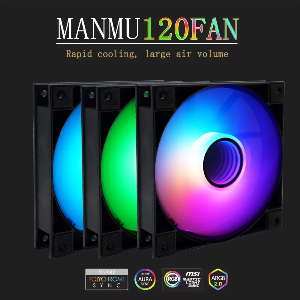 MANMU 120mm Fan Rgb 12V dc Radiator Cooling Fan Sync ARGB Gaming Computer Rgb Fans