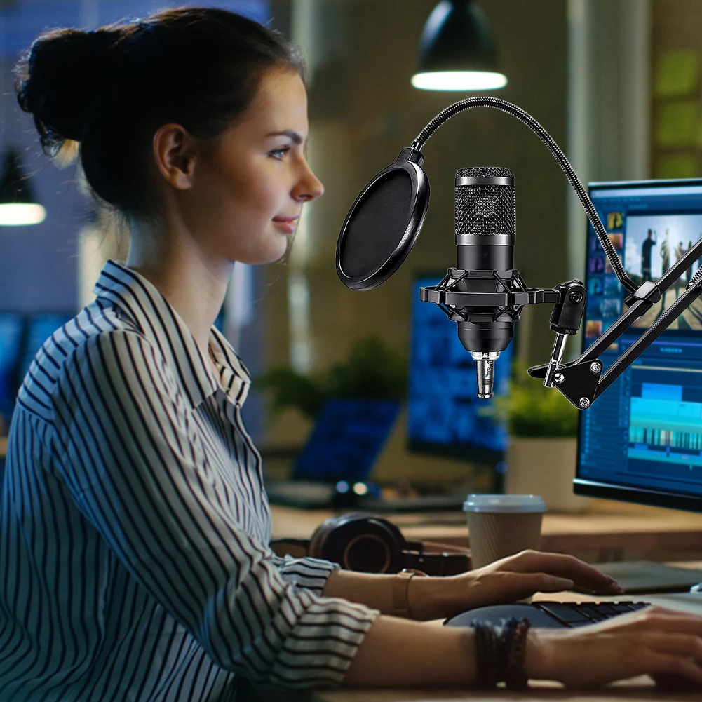 

Podcast Microphone Bundle with BM800 Microphone and V8 Sound Card Metal Shock Mount for Recording Broadcasting Live Streaming