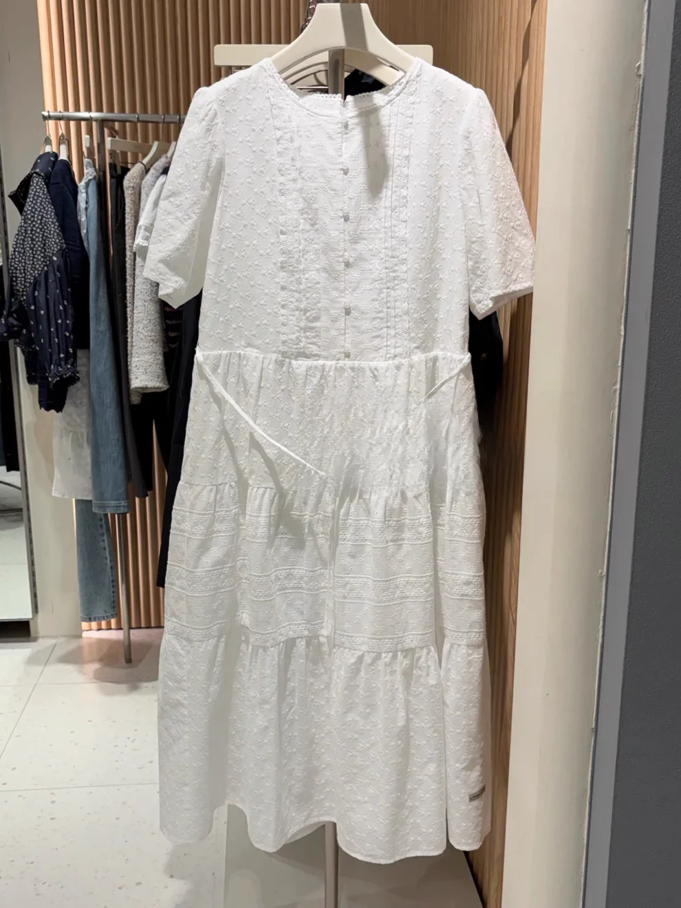 Summer Island Vacation Style Women's A-Line Dress Slimming Casual High Waist Short Sleeve round Neck Single Button Korean Dress