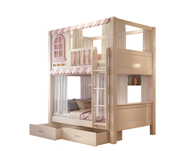 Pink children's bed girl up and down bunk bed small apartment