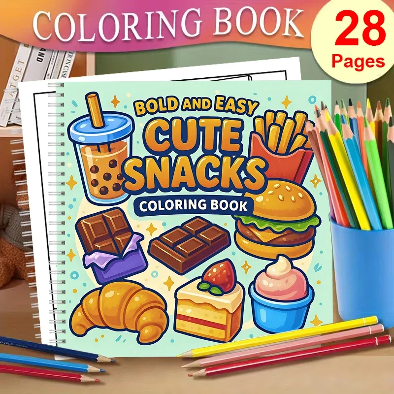Easy Cute Snacks Coloring Book for Adult Colouring Book, Birthday Day Gift, Back to School Supplies, Adults Cute Drawing Book