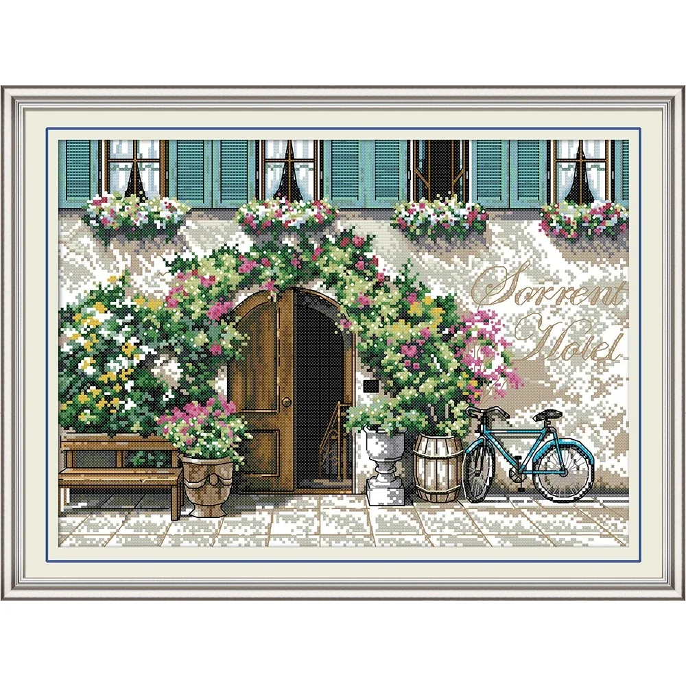 Gate courtyard cross stitch kit aida 14ct 11ct count print canvas cross stitches   needlework embroidery DIY handmade