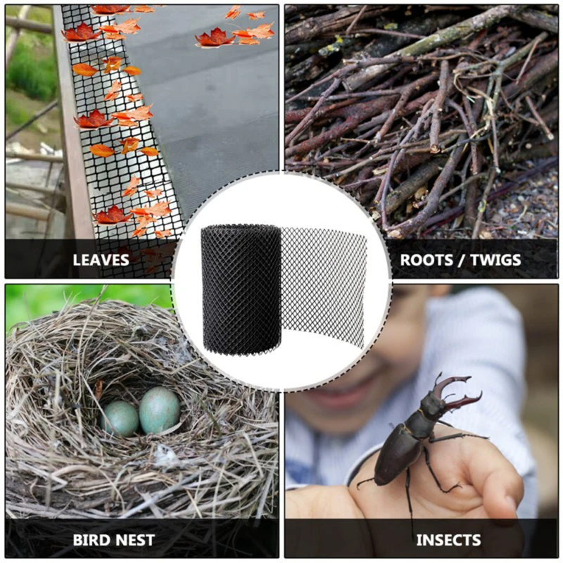 15cmx 6m Mesh Gutter Guard Leaf Protection Mat Guttering Block Leaves Prevent Clogging Garden Protection Net With Fixing Pin