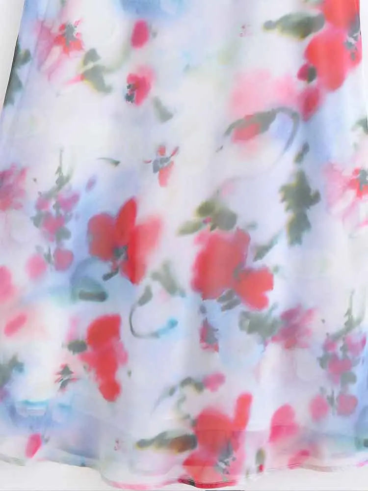 Abito midi con scollo all'americana, fiore caldo, temperamento versatile, stile europeo, nuova moda femminile, senza schienale, tie-dye