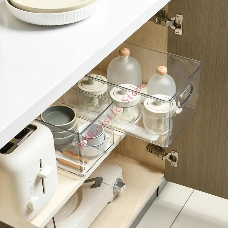 63HF 2 Pcs Kitchen Sliding Track Pull out Track, Pull Basket Telescopic Track for Kitchen Bedroom Silent Slide out