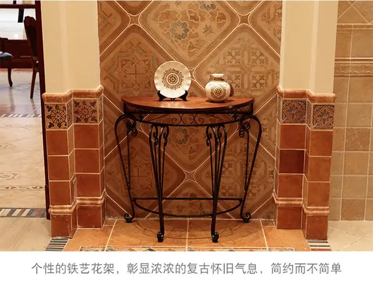 European style iron art hallway decoration at the entrance table, half round table, modern and minimalist, entering the entrance