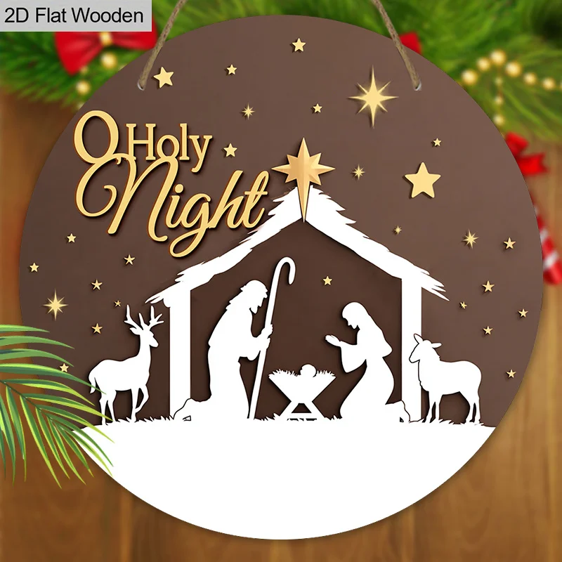 2D Flat, 1pc 1pcs 1pc-Rated 1pc Rustic Nativity Wooden Christmas Sign - 7.87-Inch Manger Scene Figurine Ornament Suitable for Fr