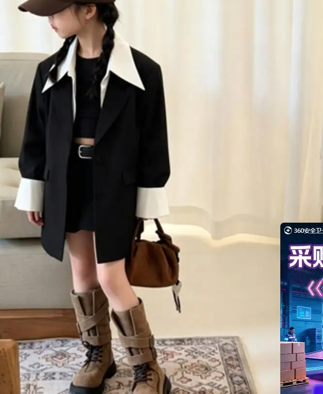 Girls' Designer-style Niche Suit Set 2026  Autumn Fashion Casual Two-in-one Look with Shirt-stitched Jacket and Skirt or Pants