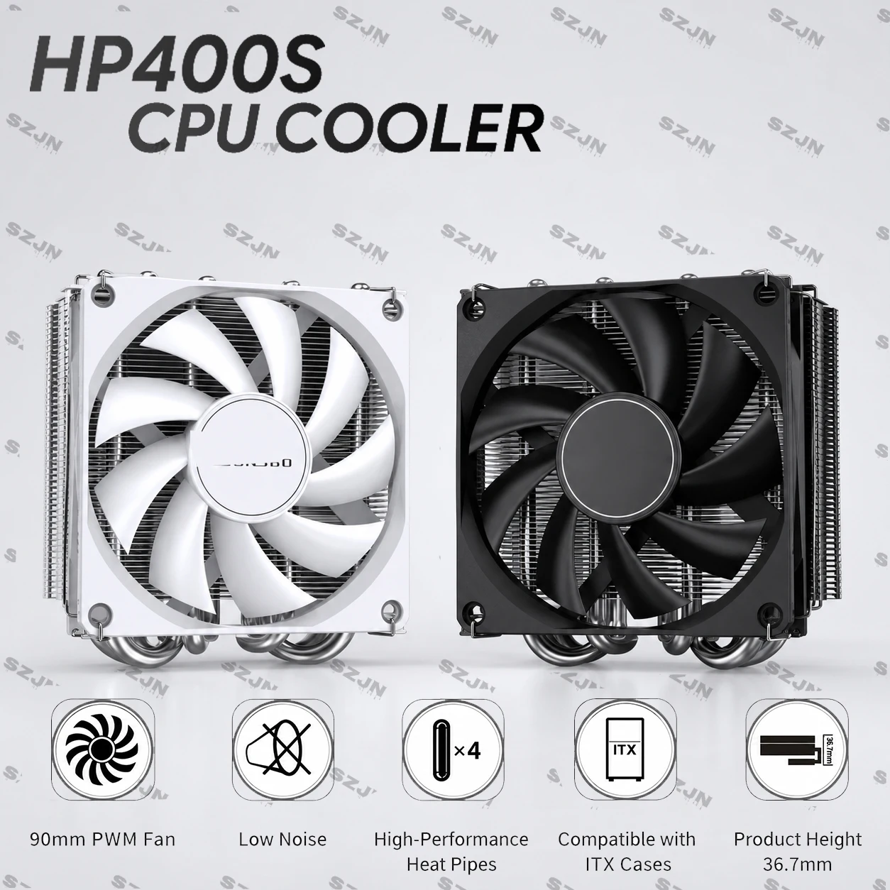 hp400s-ロープロファイルcpuクーラー-90mm-pwmファン-4ヒートパイプ-140w-tdp-intel-lga1700-amd-am4-am5-mini-itx-sffクーラー