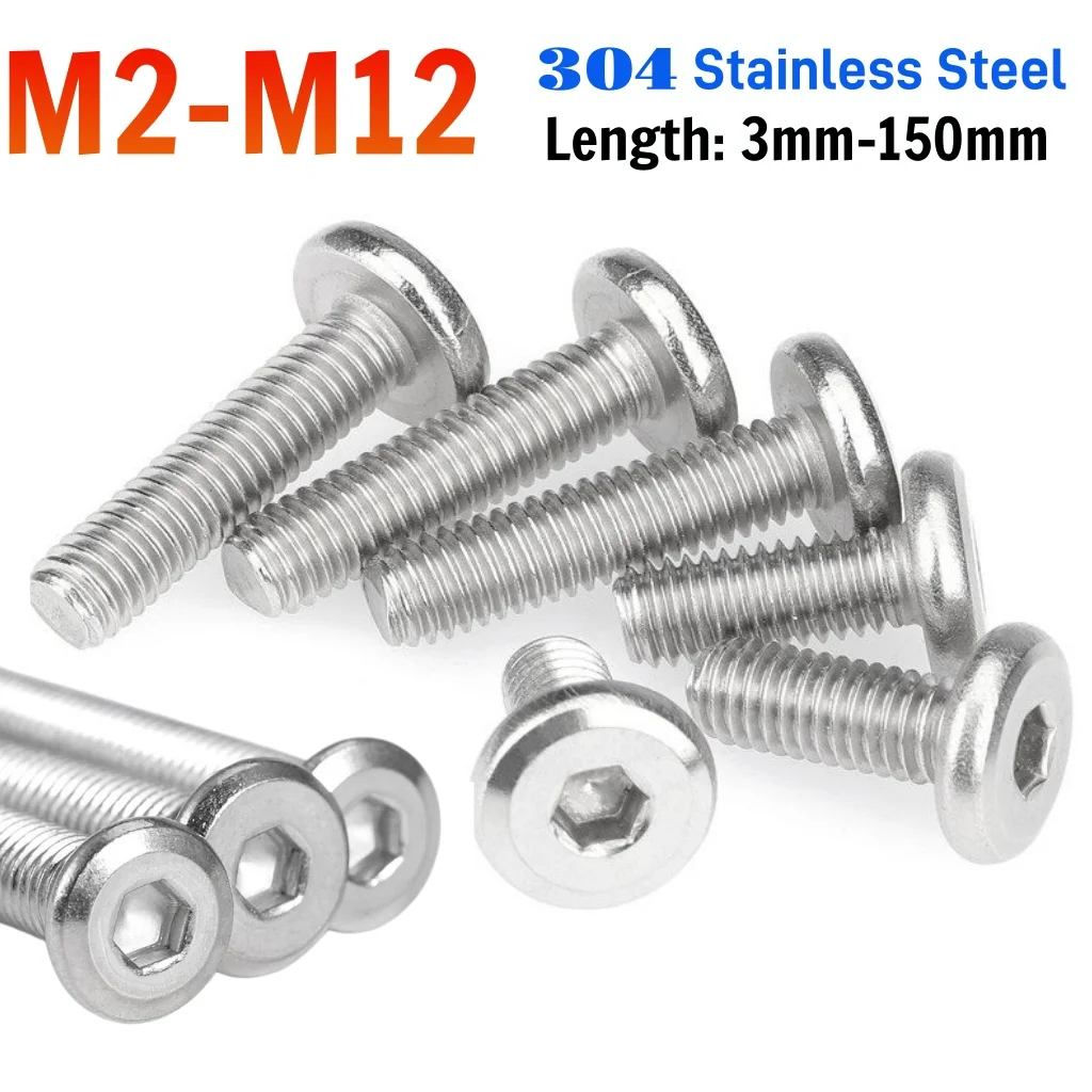 304 Stainless Steel Large Flat Hex Hexagon Socket Screw Allen Furniture Rivet Screws Connector Joint Bolts M2 M2.5 M3-m12