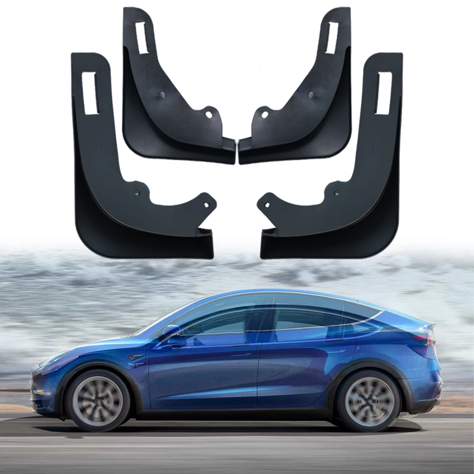 A Set Of 4 For Tesla Model Y 2020 -2024 Front Rear Splash Guards Mudguards Fenders Mudflaps Mud Flaps No Drilling 2021 2022 2023