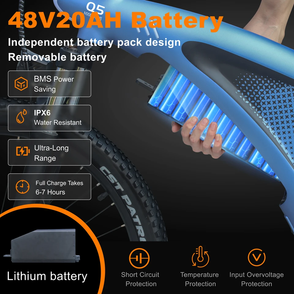 HX Q5 E Bike 2000W Adults Electric Bike 2000W 48V 20AH 27.5 Inch Electric Bicycle City E Bikes Mountain E Bikes image 12