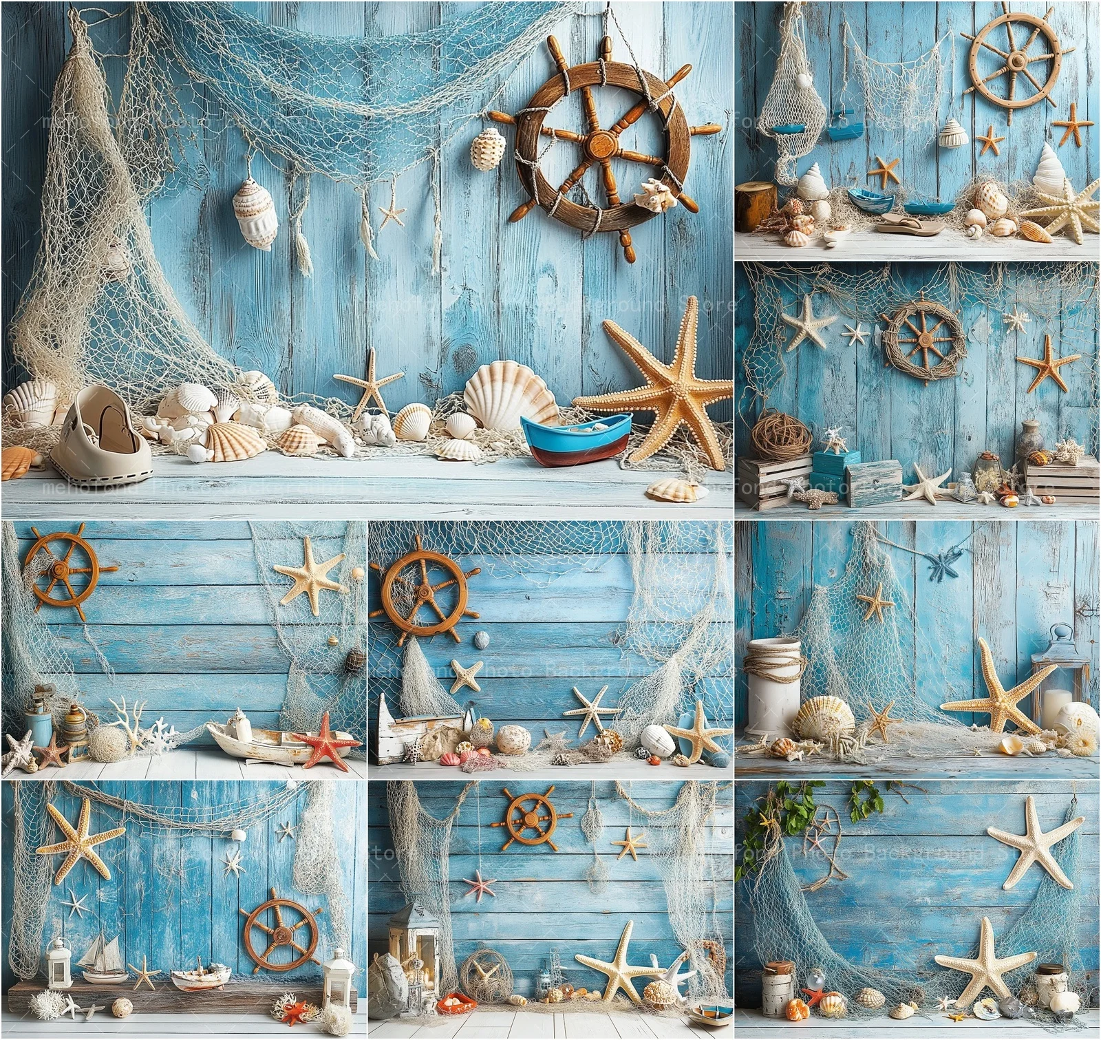 

Mehofond Retro Sailing Ocean Photography Background Shell Boat Rudder Starfish Birthday Kids Baby Shower Portrait Backdrop Decor