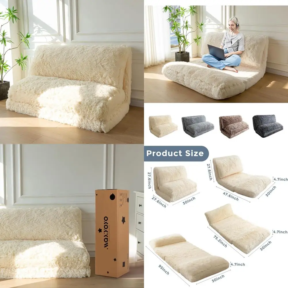 

Faux Fur Bean Bag Bed for Adults - Folding Sofa Floor Chair with Foam Filling and Wall Couch Sleeper