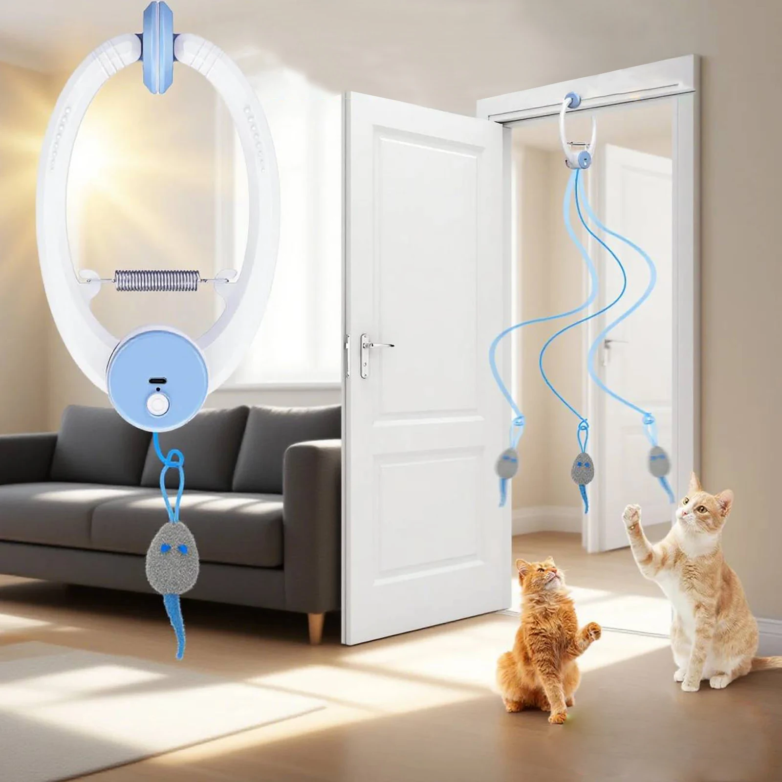 

Подвесная интерактивная игрушка для кошек с автоматическим отскоком, перезаряжаемая, с 3 мышками, для игр в помещении