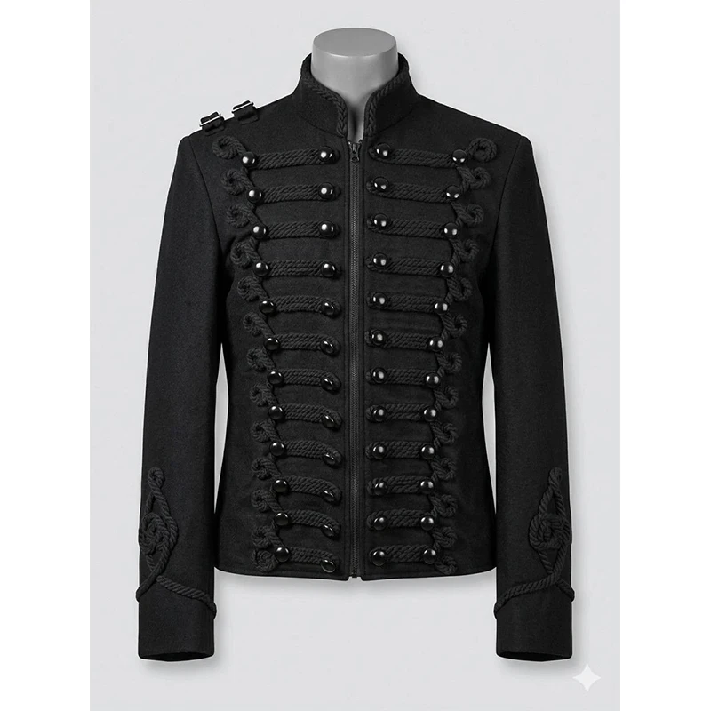 

Custom Made Romantic Parada Black Uniform Jacket Gothic Hussar Military Coat Braided Napoleonic Band Top