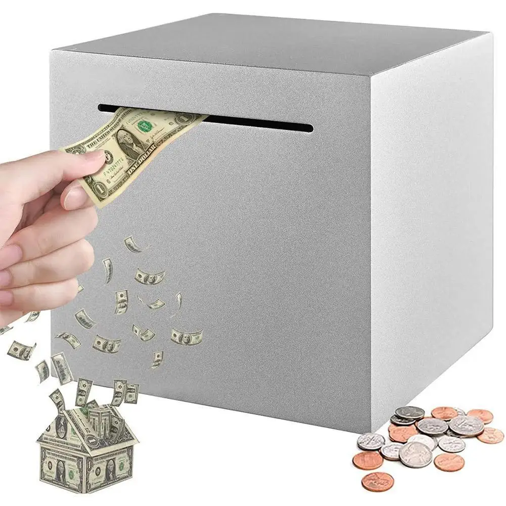 Stainless Steel Piggy Bank Unopenable Money Saving Box Only Deposit Coin Cash Vault Challenge Gift For Kids Adults