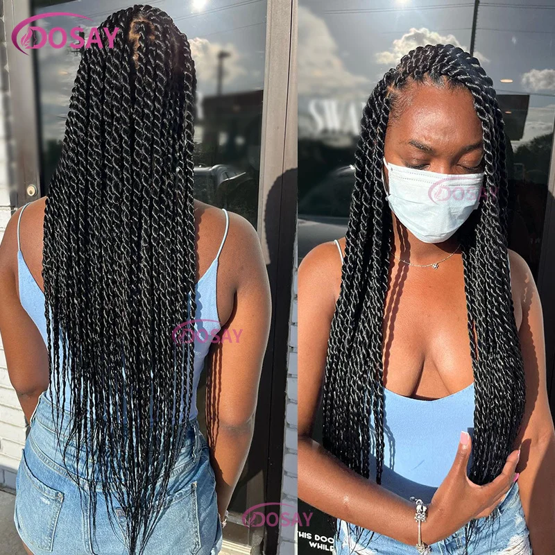 Dosay Larger Twist Box Braided Wigs For Black Women  36 Inch Goddess Box Faux Locs Full Lace Frontal Wig Synthetic Braided Wigs