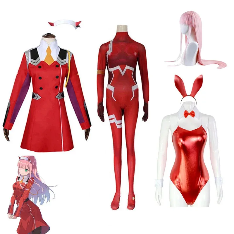 

DARLING Zero Two 02, костюм для косплея, платье, парик, комбинезоны, сексуальные женские косплей, повязка на голову, Хэллоуин, маскарад