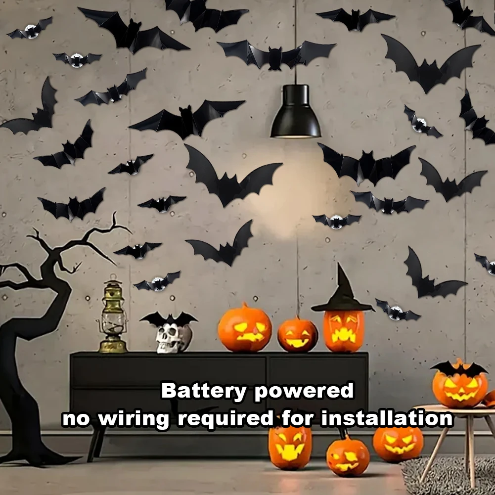 60 PCs Halloween Bats Wall Decor Glow in The Dark Bats Decorations Wall Stickers for Halloween Party Bedroom Window Decorations