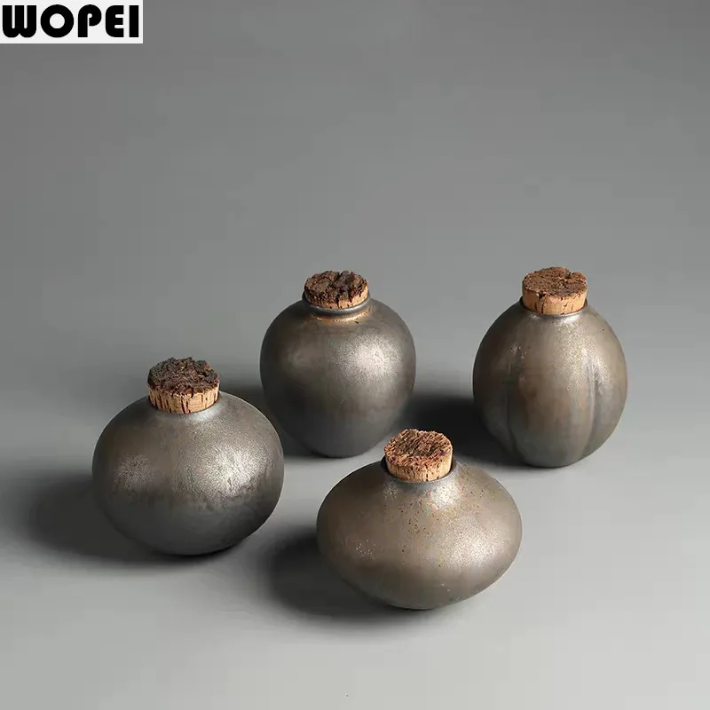 Coarse Pottery Tea Can Wooden Stopper Cover Sealed Jar Moisture-proof Storage Tank Tea Caddy Tea Box Teas Container Organizer