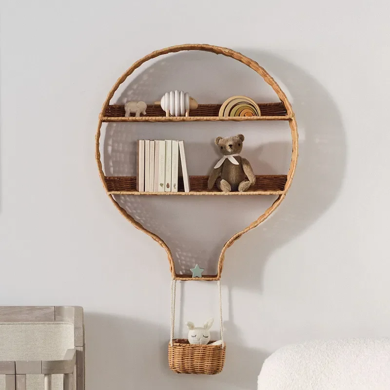Handmade Rattan Wall Shelf Natural Woven Hot Air Balloon Decor Floating Display Rack for Hotel Homestay Room Decoration