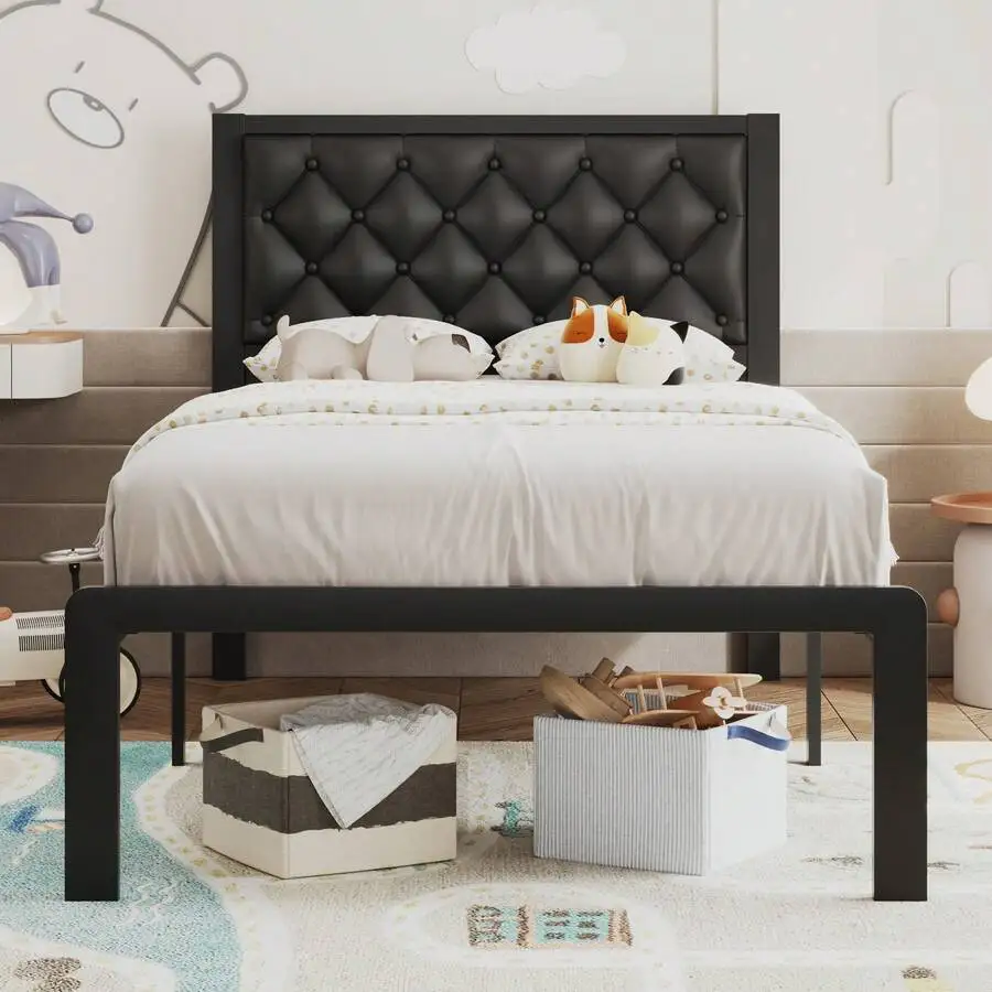 Gunji Queen/King/Full/Twin Bed Frame With Tufted Headboard Metal Platform Bed Frame With Under-Bed Storage,All Metal Support Sys view 2
