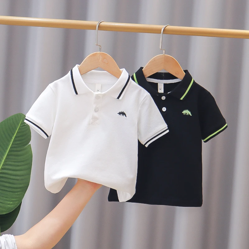 Summer Children POLO T-shirt for Boy Embroidery Dinosaur Boys T Shirt Kids Tops Tees Cartoon Kids Clothes 2-12T