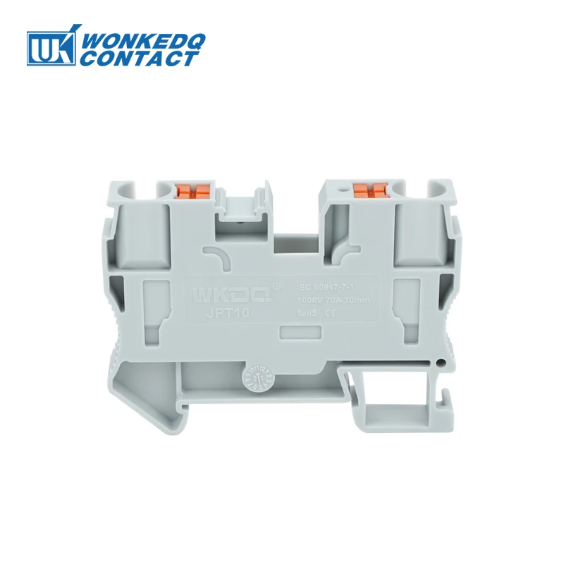 PT10 Push-in Terminal Block Din Rail Wire Electrical Connector 10mm² Spring Screwless Feed-Through Strip Plug PT-10