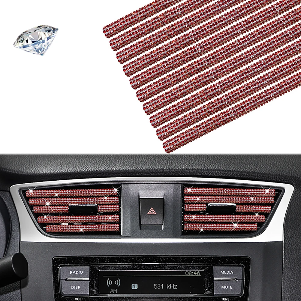 10pcs Bling Car Vent Outlet Trims PVC and  Rhinestones White, Red, Blue, Black Suitable For most cars Car Accessories