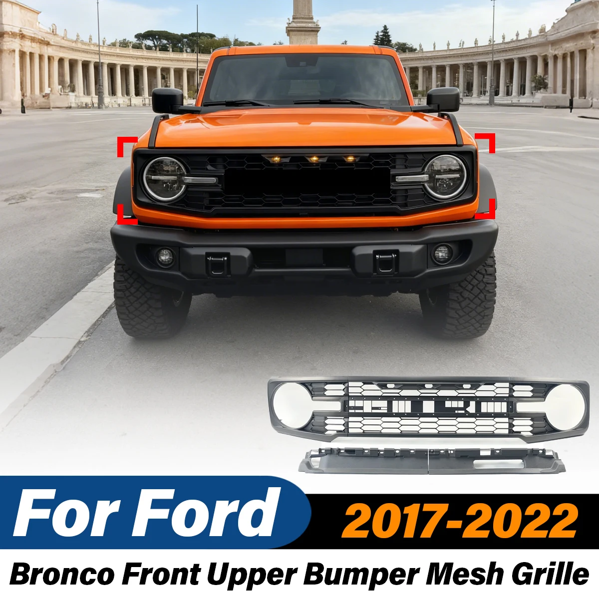 

Для Ford Bronco 2021 2022 2023, автомобильный передний верхний бампер, сетчатая решетка, ABS воздухозаборник, решетка радиатора, комплект для модификации кузова