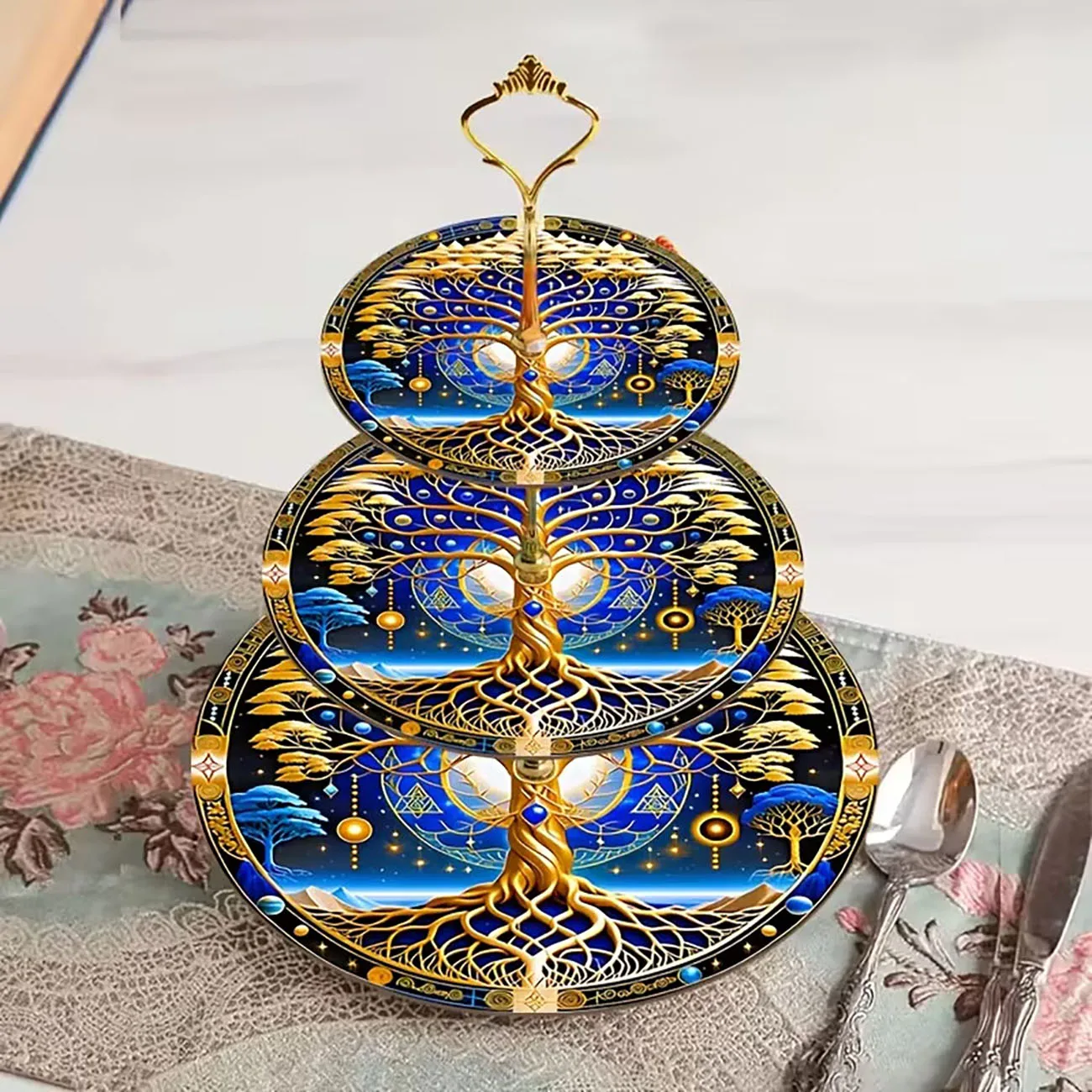 1 3-layer wooden display tray, easy to assemble without tools, suitable for various party and tea gathering scenes