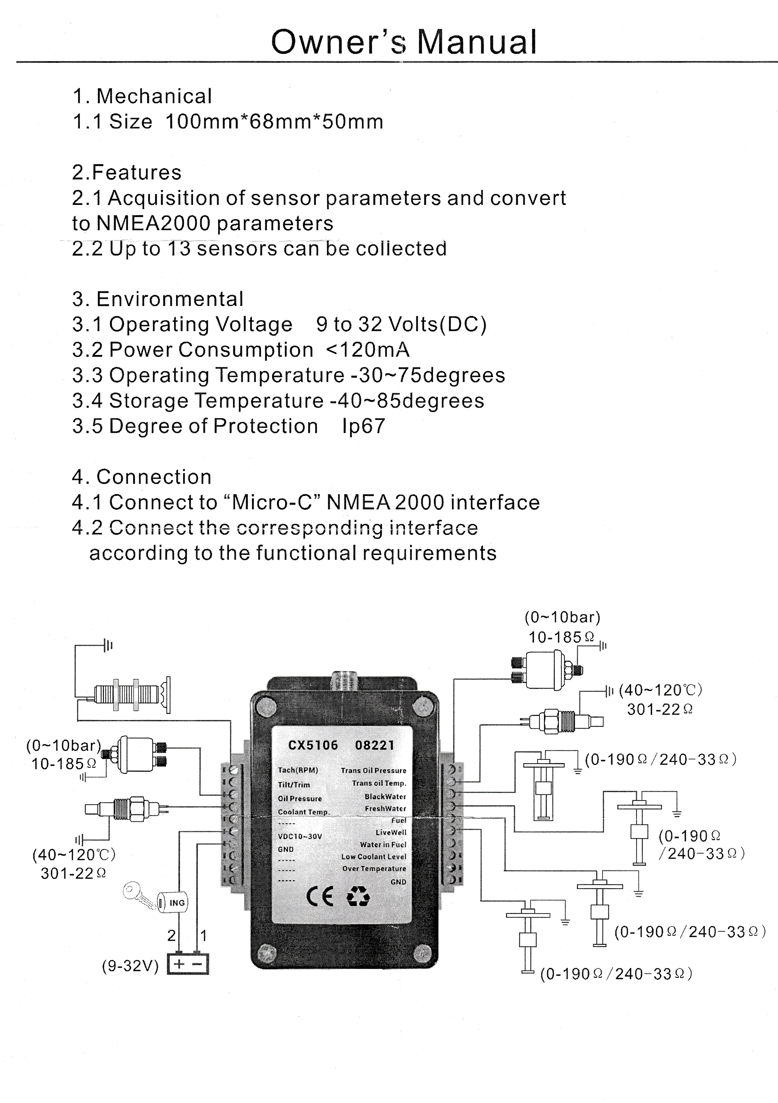 NMEA 2000 Converter Box Convertor Sensor Signal To Sensor 5Pin NMEA2000 Connector Adapter Cables Tacho Sensor Water Fuel Level