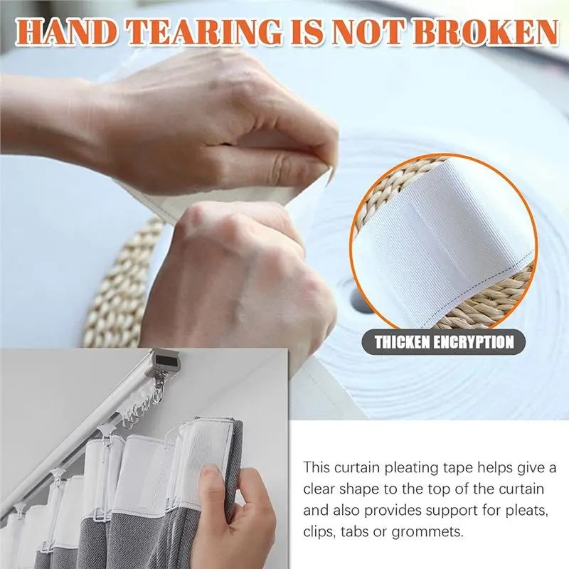 Curtain Pleat Tape Set 61 Pieces With Stainless Steel Hooks, Rings And Curtain Heading Tape 10 Yards(9.2 Meters) Included-A68E