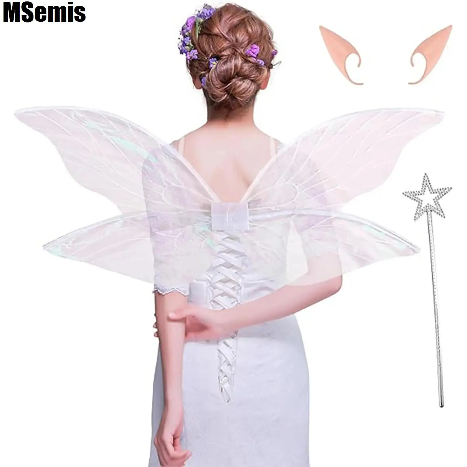 Party Angel Fairy Accessories Gradient Fabric Patterned Wings Star Wand And Elf Ears Halloween Cosplay Props for Womens Girls