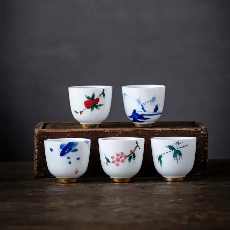 Glazed Ceramic Whiteware Kung Fu Small Cup Single Cup Teacup Tea Bowl Ceramic Tea Utensil Hand-Painted Teacup Ceramic Teacups